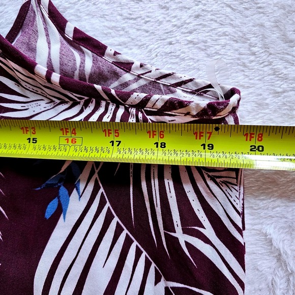 LM Beach Maxi Dress Plum White Palm Tropical Leaf  Spaghetti Strap Flowy L/G - Picture 9 of 15